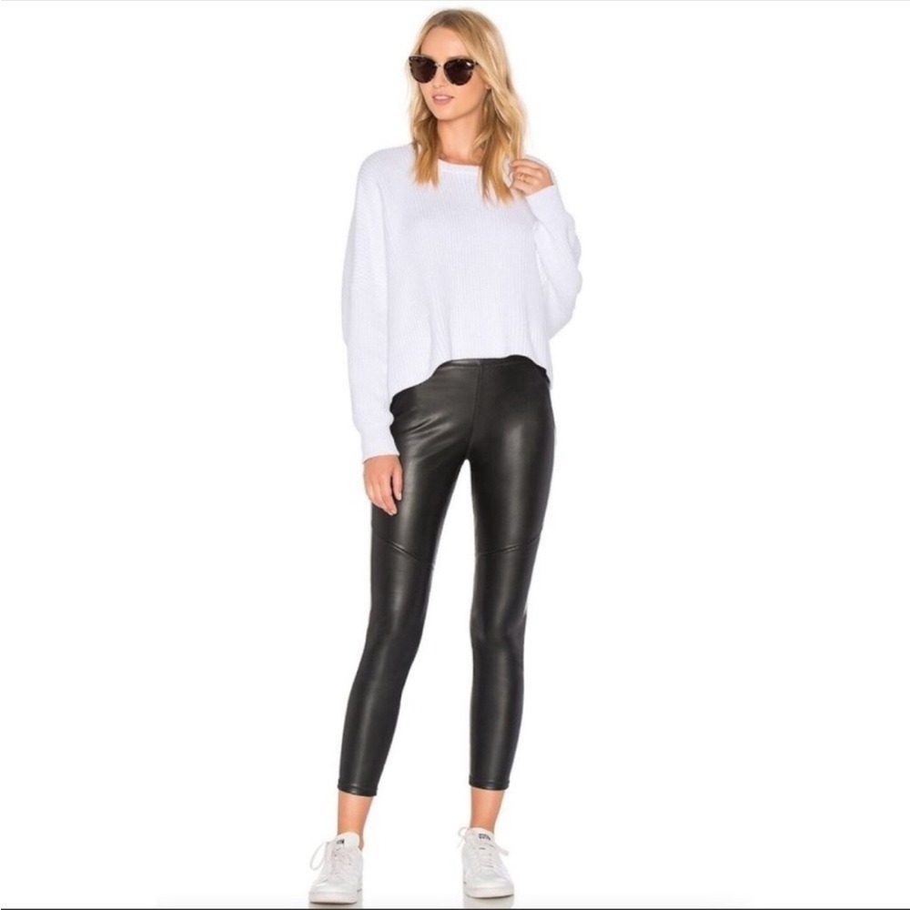 Free People Vegan Leather Biker Leggings Black High Rise Skinny Pull On Size 26 - Picture 2 of 11